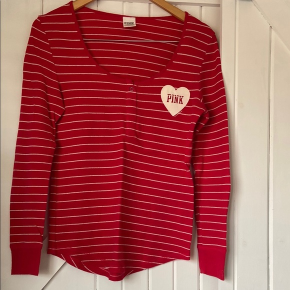Victoria's Secret Pink Red Striped Long Sleeve Pajama Top Medium - Picture 1 of 5